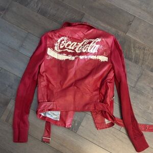 Desigual Leather and knit Biker Jacket with international Coca Cola print